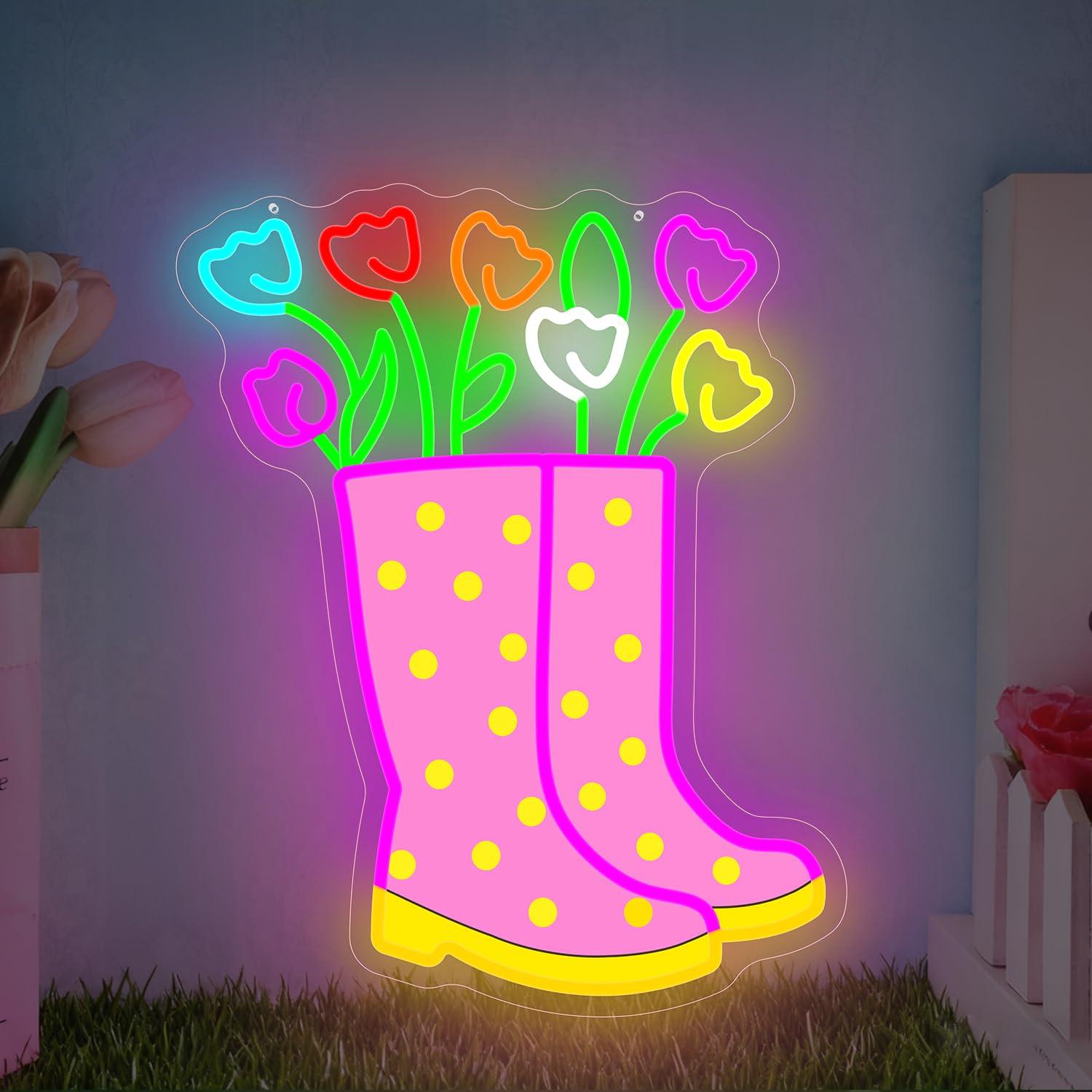 Boots - Весенние тюльпаны, резиновые сапоги, неоновая вывеска,
