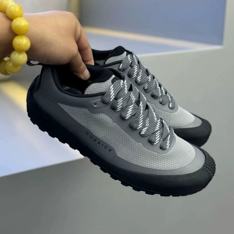 Knit Fabric Lace Up Sneakers - Однотонные мужские низкие кроссовки с защитой